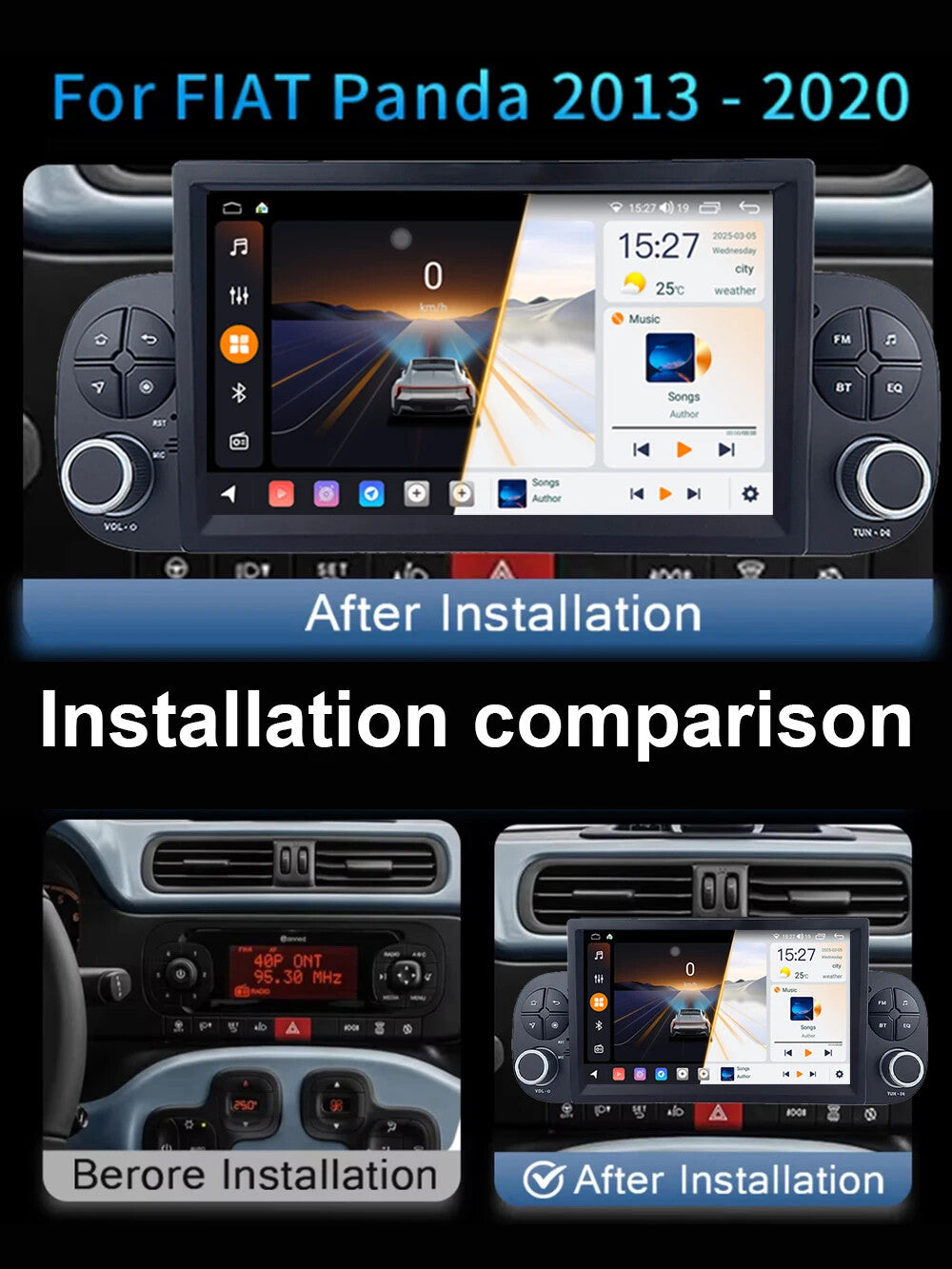 for Fiat Panda 2013-2020 Android Car Radio CarPlay Multimidia Stereo Screen GPS