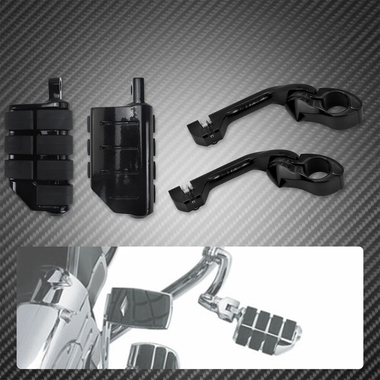 Black 1-1/4 Engine Guard Highway Long Angled Mount Foot Pegs for Harley Touring