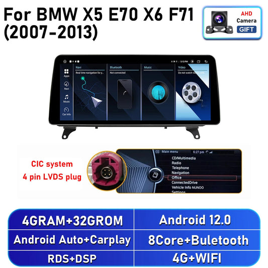 for BMW for X5 E70 X6 E71 2007-2013 12.3 Android Auto Car Radio Carplay GPS Player