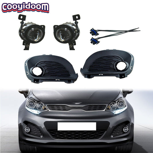 1 set of fog lights + protective cover + connectors for Kia Rio Hatchback 2012 - 2015
