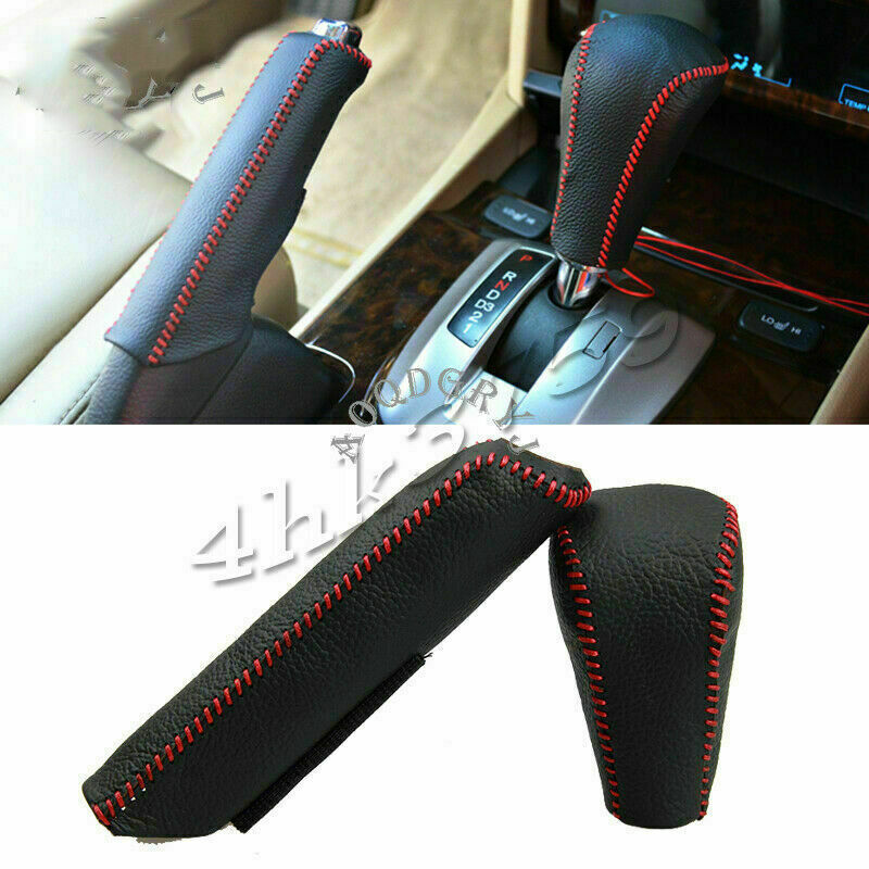2P for Honda Accord Sedan 2008-2012 PU Black Gear Shift Knob Handbrake Cap Trim