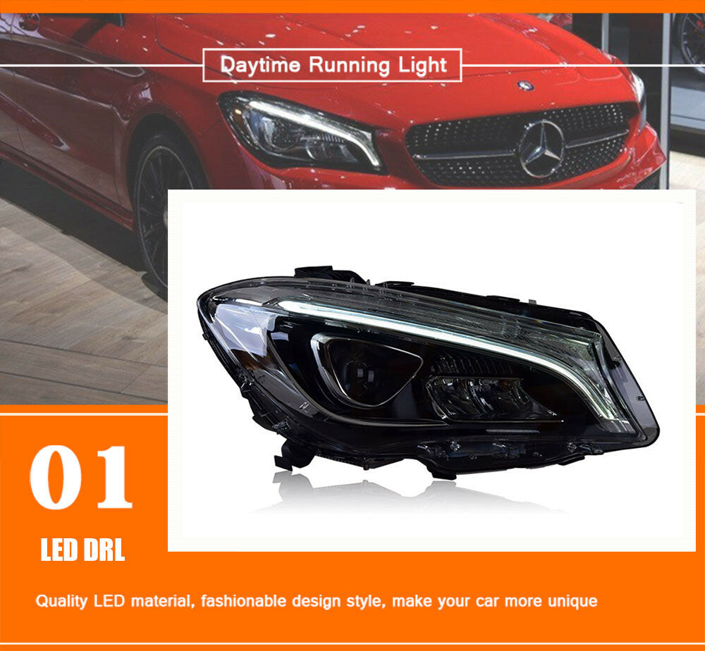 for Benz CLA W117 Headlights LED Lens Beam Projector Full LED DRL 2014-2019