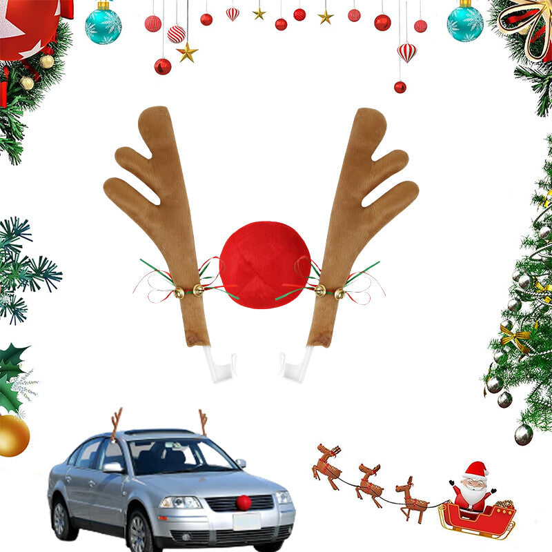 1 Set Antlers And Red Nose Reindeer Decoration Car Christmas Holiday Light Brown