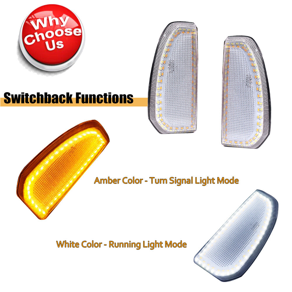 2-Pack Clear Lens White/Amber Switch LED Side Mirror Lights Suitable for 2007-2021 Tundra