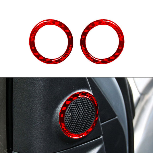 Red 2X Car Door Speaker Ring Trim Cover Carbon Fiber for Toyota Tundra 2007-2013