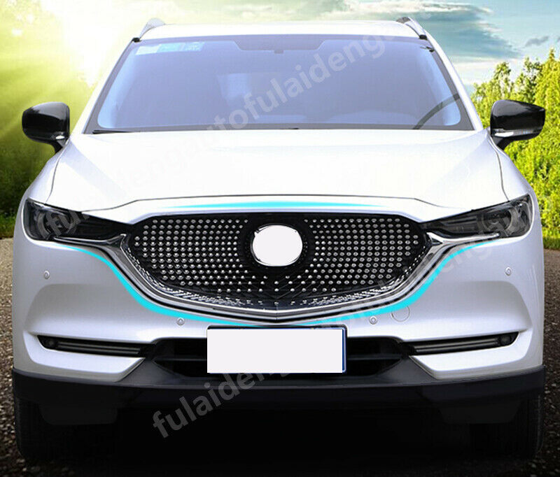 for Mazda CX-5 CX5 2017-2021 Mesh Chrome Front Hood Grille Guard Grill Vent Trim