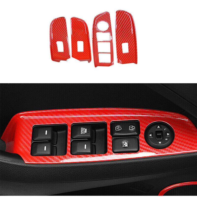 RED Carbon Fiber ABS Inner Window Lift Panel Trim for Kia Forte/K3 DX 2014-2018