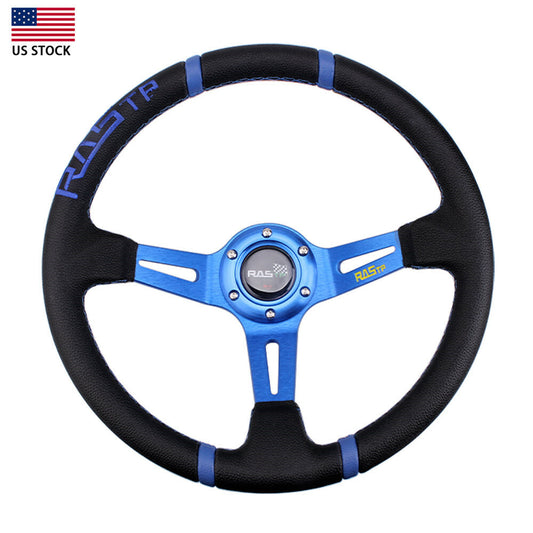 US 14 Aluminum RASTP Blue Deep Dish Drifting Sport Steering Wheel Racing Car