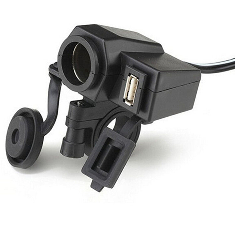 Motorcycle Handlebar USB Waterproof Cigarette Lighter Charger Socket Port Outlet