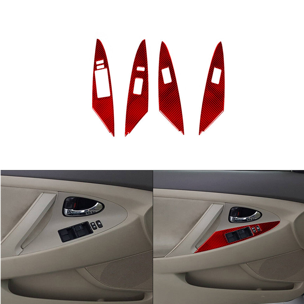 4Pcs For 2007-11 for Toyota for Camry Red Carbon Fiber Door Window Lift Panel Cover Trim