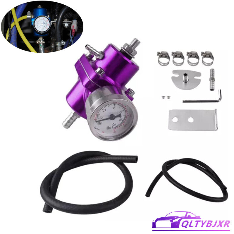 Adjustable Fuel Pressure Regulator Gauge Fitting Kit Purple Aluminum Universal