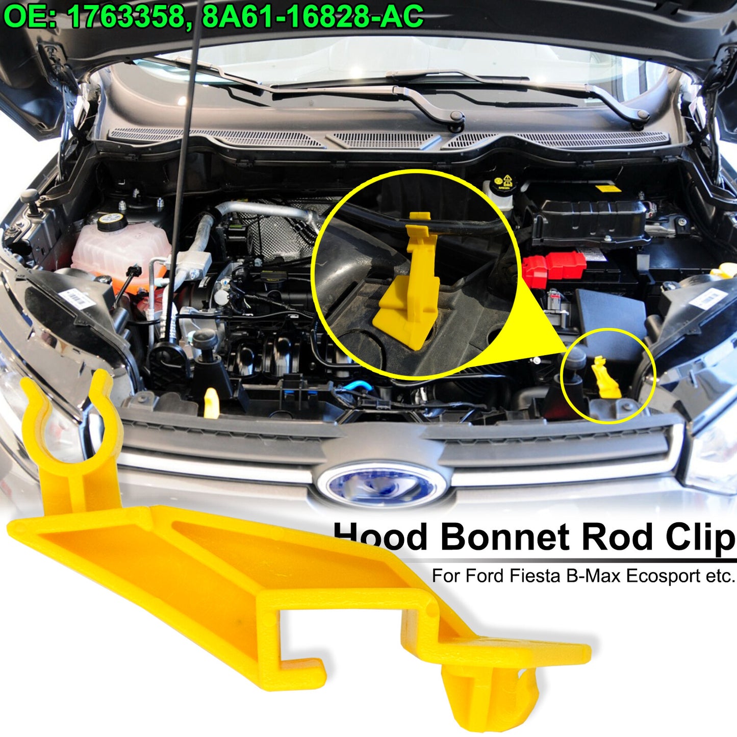 for Ford Fiesta MK6 EcoSport BK Bonnet Hood Stay Support Rod Holder Clip Clamps