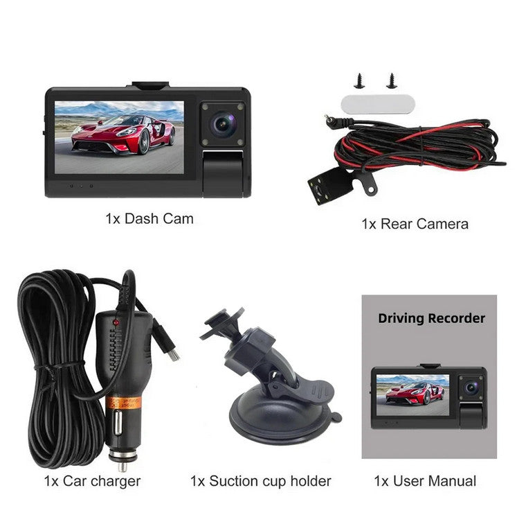 3in Touch Screen Car DVR Dash Cam Front Inside Rear Camera WiFi Video Recorder