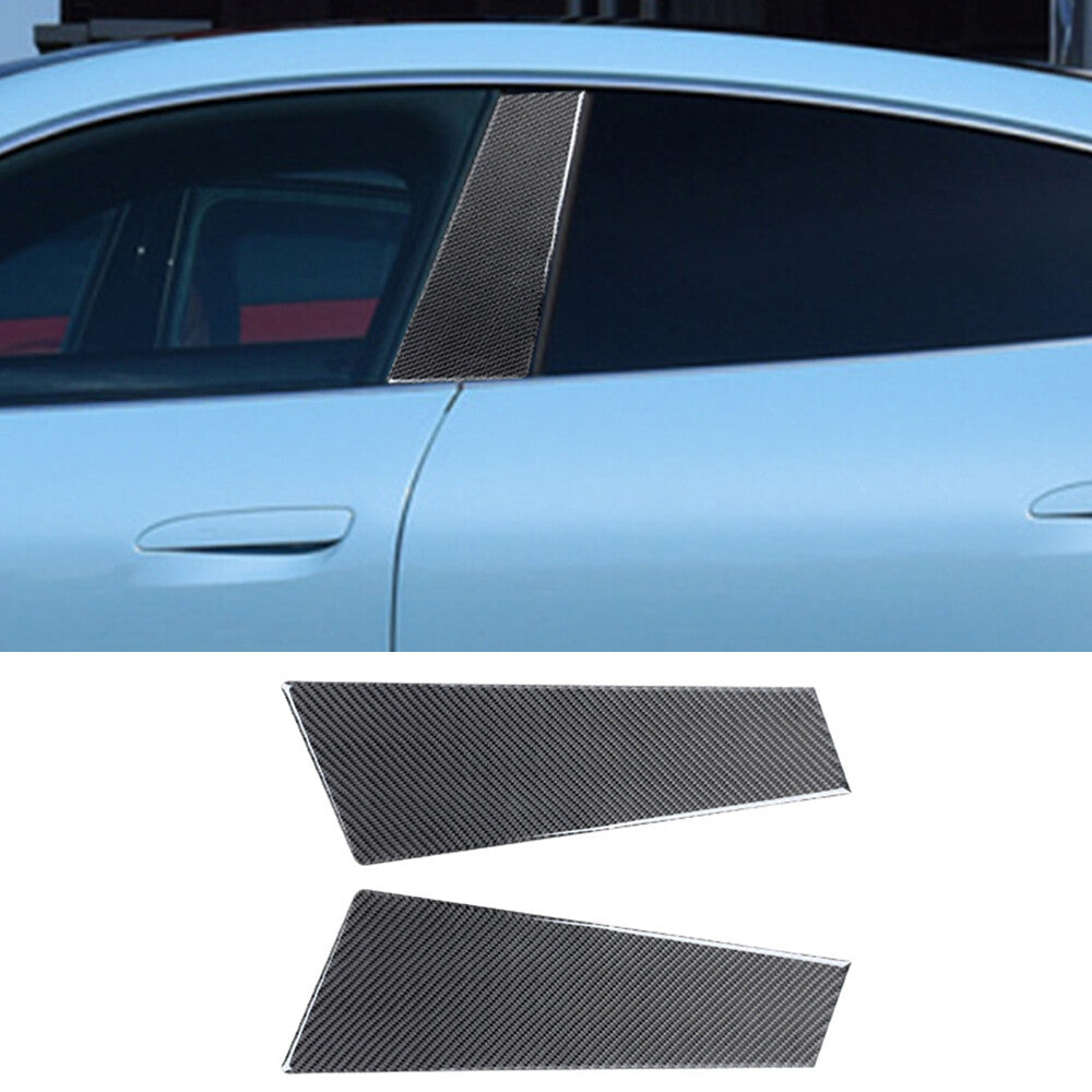 2¡ÁSoft Carbon Fiber Window B Pillar Post Panel Trim for Porsche Taycan 2019-2022