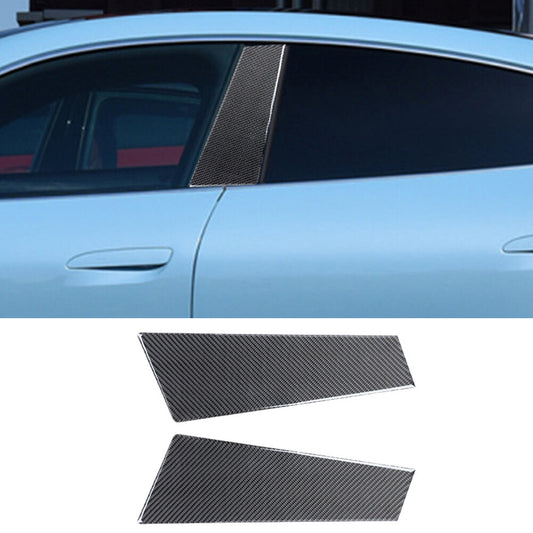 2¡ÁSoft Carbon Fiber Window B Pillar Post Panel Trim for Porsche Taycan 2019-2022