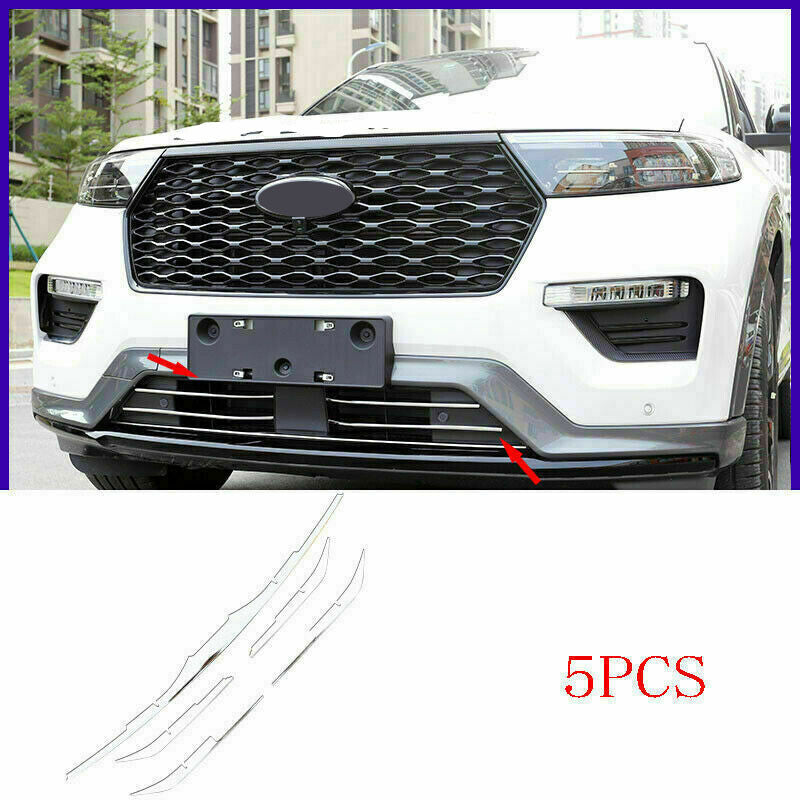 for Ford Explorer 2020-2022 Chrome Steel Front Bumper Grille Cover Strip Trim 5x