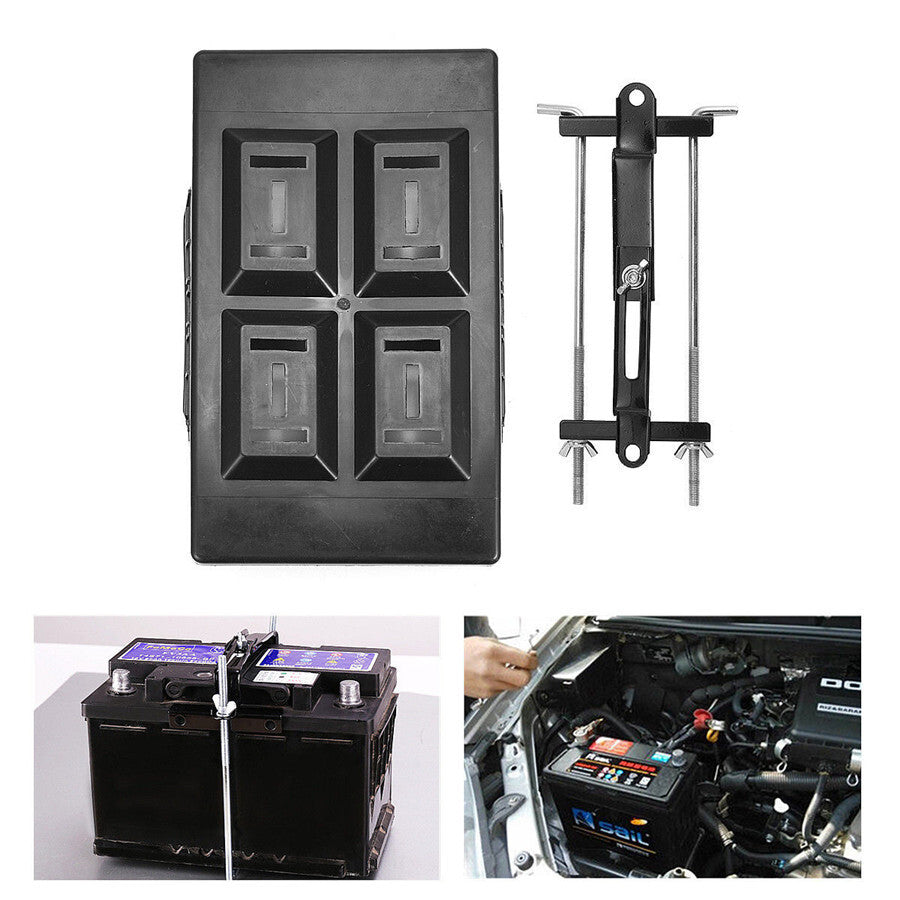 ABS Black Car Storage Battery Holder Hold Tray Adjustable Bracket 23cm Screw Rod