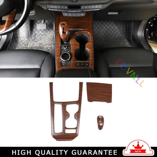 Middle Console Gear Shift Panel Trim 3PCS for Cadillac XT4 2018-2023 Brown Wood