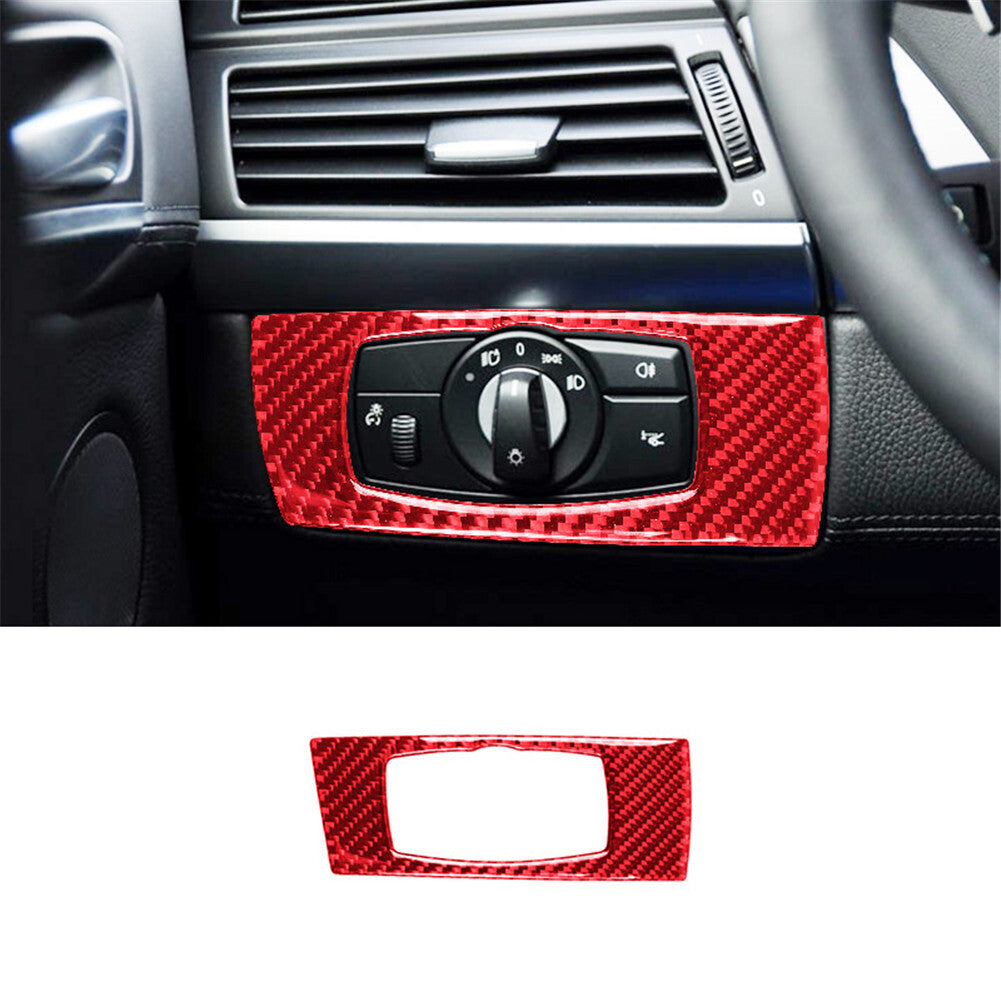 Red Carbon Fiber Lighting Control Cover Trim for BMW X5 E70 X6 E71 2008-13 TypeA
