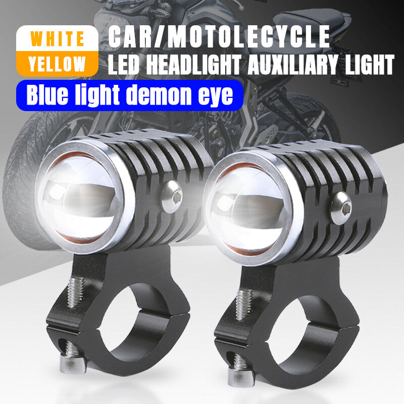 Devil Eye Blue LED Motorcycle Lamp Headlight Driving Fog Spot Light white Amber