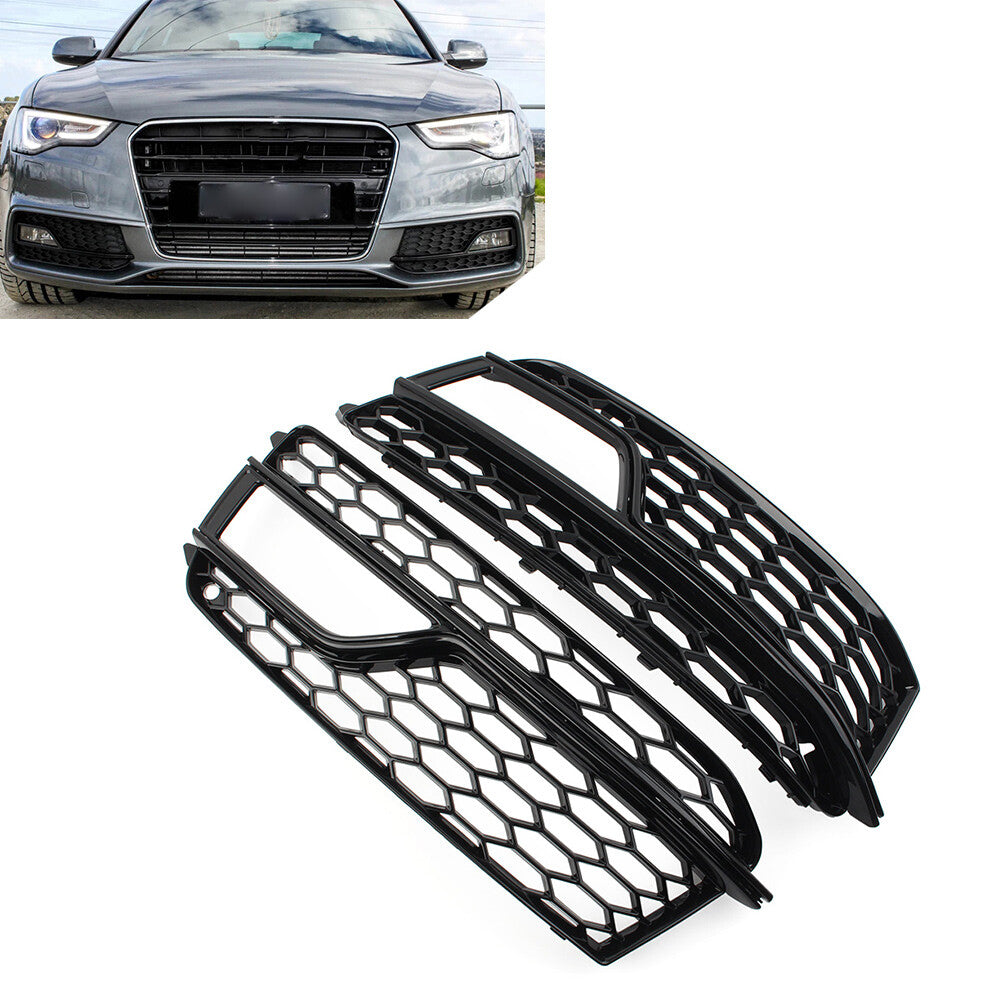 Pair Bumper Honeycomb Mesh Fog Light Grille Cover for Audi A5 S5 13-17