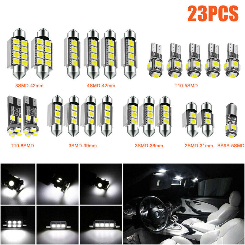23P Car LED Interior Lights Lamp Bulb Set White 6000K Reading License Plate Lamp