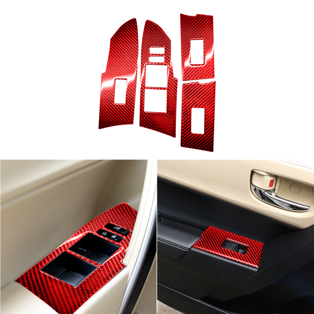Red Carbon Fiber Window Control Button Cover Trim for Toyota for Corolla 2014-2018