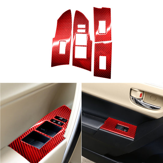 Red Carbon Fiber Window Control Button Cover Trim for Toyota for Corolla 2014-2018