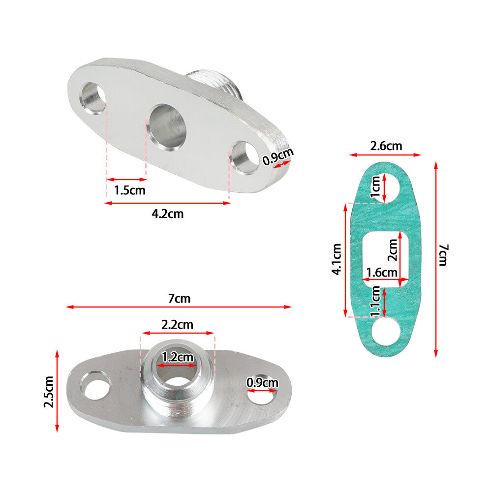 For T3, T4, T04B Turbo Oil Return Drain Flange Gasket AN10 Fitting Adapter Kit