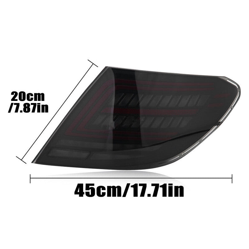 A pair of LED taillights with smoke effect suitable for Mercedes W204, C250, and C300 (2007-2014).