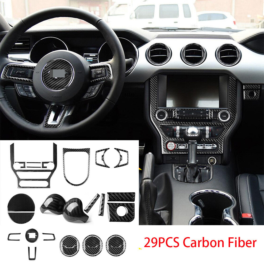 28PCS for Ford for Mustang 2015-22 Carbon Fiber Car Interior Set Kit Decoration Trim