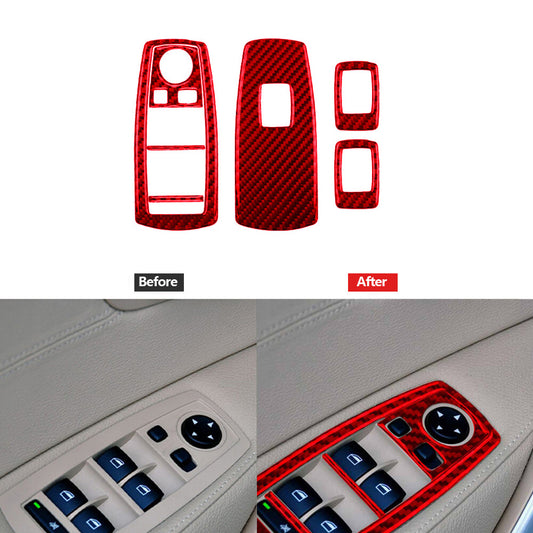 7X Red Carbon Fiber Power Window Switch Trim Type B for BMW X3 2004-2010