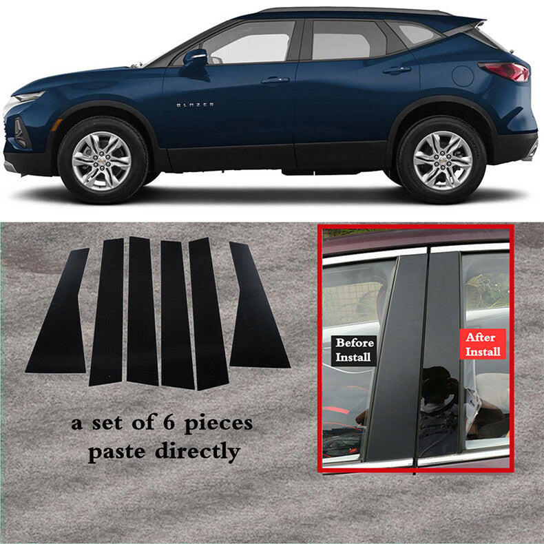 for Chevy Blazer 2019-2022 Black Pillar Posts Set Door Trim Piano Cover Kit 6PCS