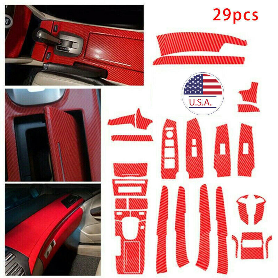 29x Car Interior Kit Cover Trim Carbon Fiber Look Red for Honda for Accord 2008-2012