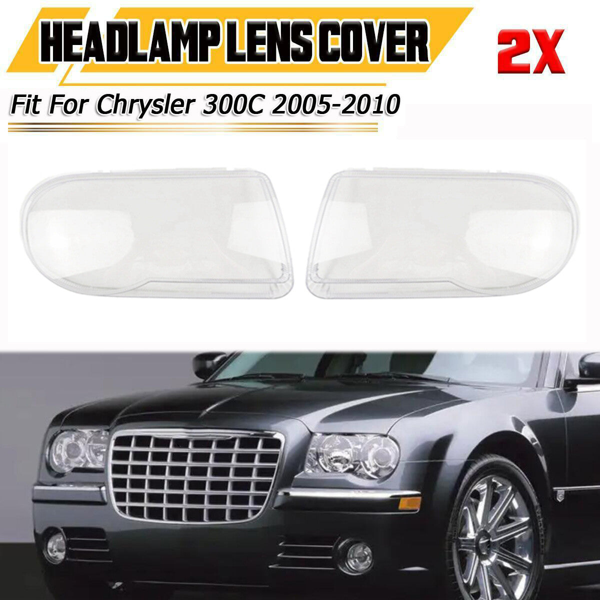 Two-piece headlight lens cap/lens cover transparent cap for 2005-2010 for Chrysler 300C