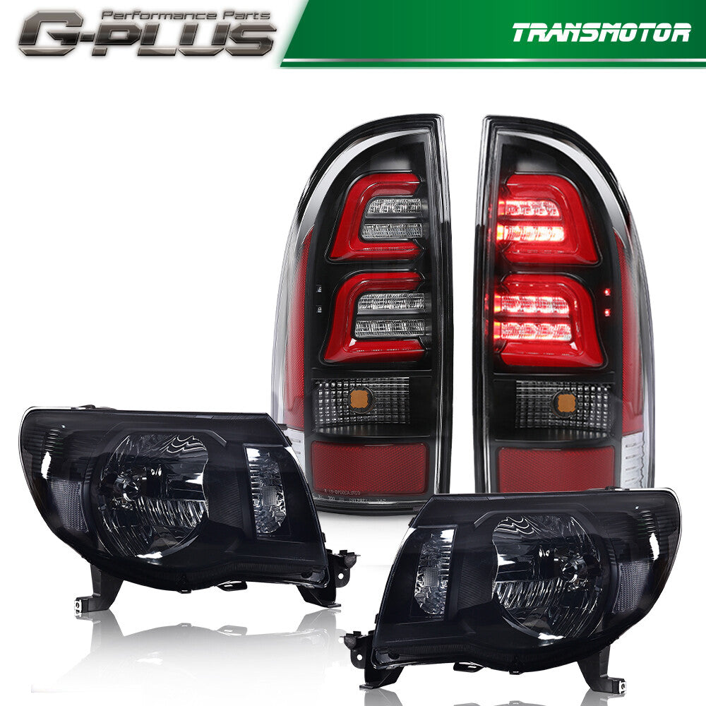 Suitable for 2005-2011 for Toyota Tacoma black headlights and 3D LED tubular taillights.