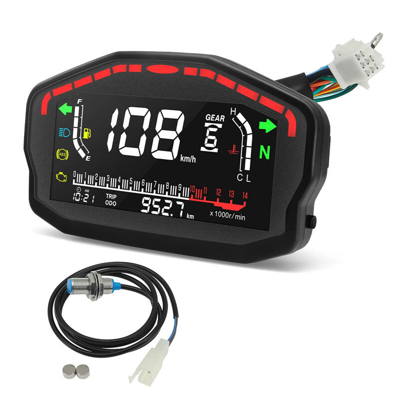 Adjustable Motorcycle Speedometer Dashboard Temperature Gauge LED LCD Odometer
