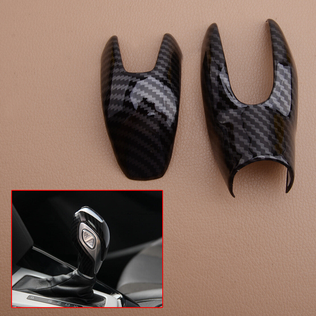 Gear Shift Knob Cover Trim Frame Fit for Ford Focus Automatic Carbon Fiber Look