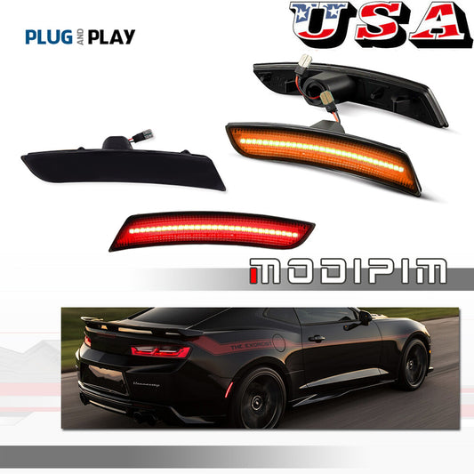 4-piece LED bumper side marker lights, front lights + rear lights, suitable for 2016 and later for Chevrolet Camaro models.