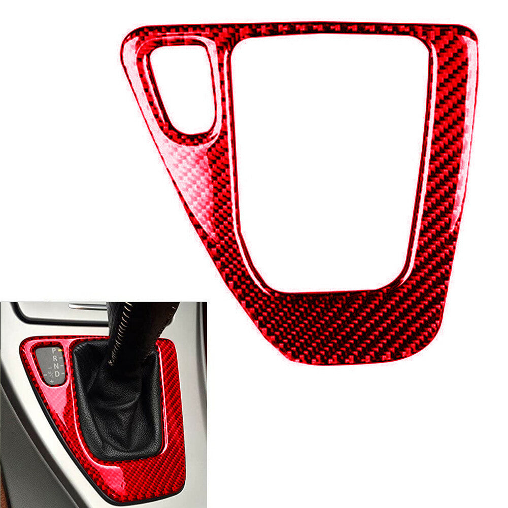 The red carbon fiber gear shift cover is suitable for BMW 3 Series E90 E92 2005 - 2012.