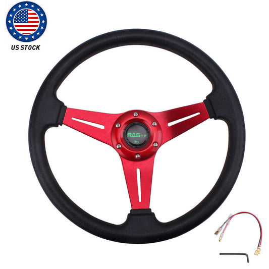 14 PVC Grip Steering Wheel Universal Aluminum Drifting Deep Dish Red