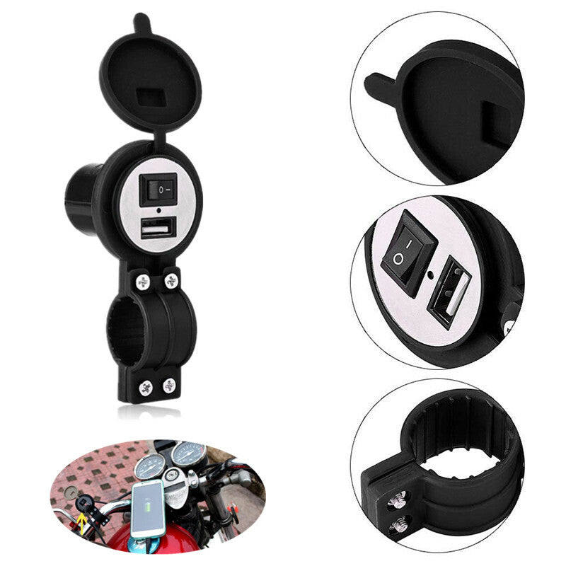 Universal Motorcycle Bike ATV Switch Cell Phone GPS Mount Holder USB Charger Kit