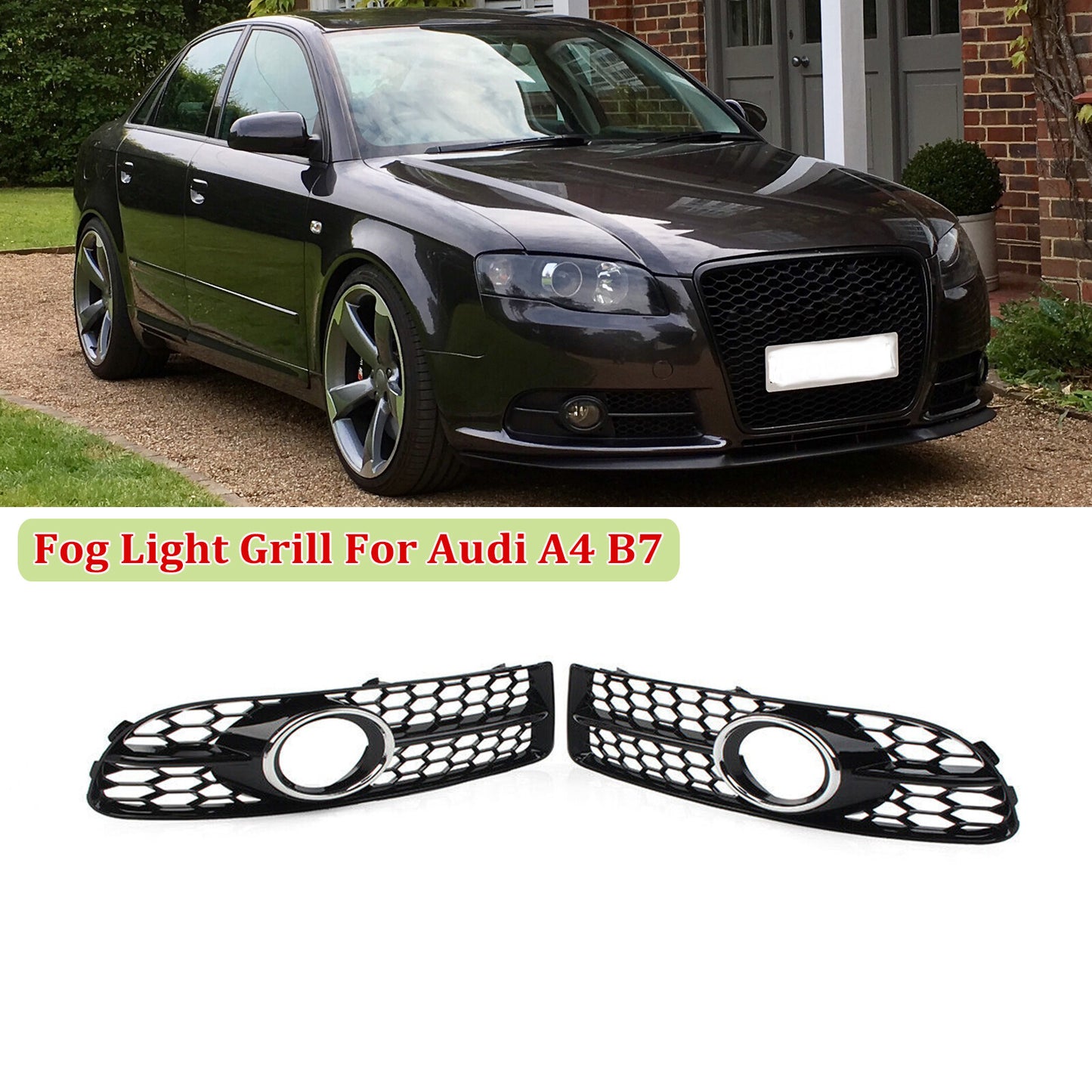 Chrome-ring honeycomb front fog light grille is suitable for Audi A4 B7 S series 2005-08