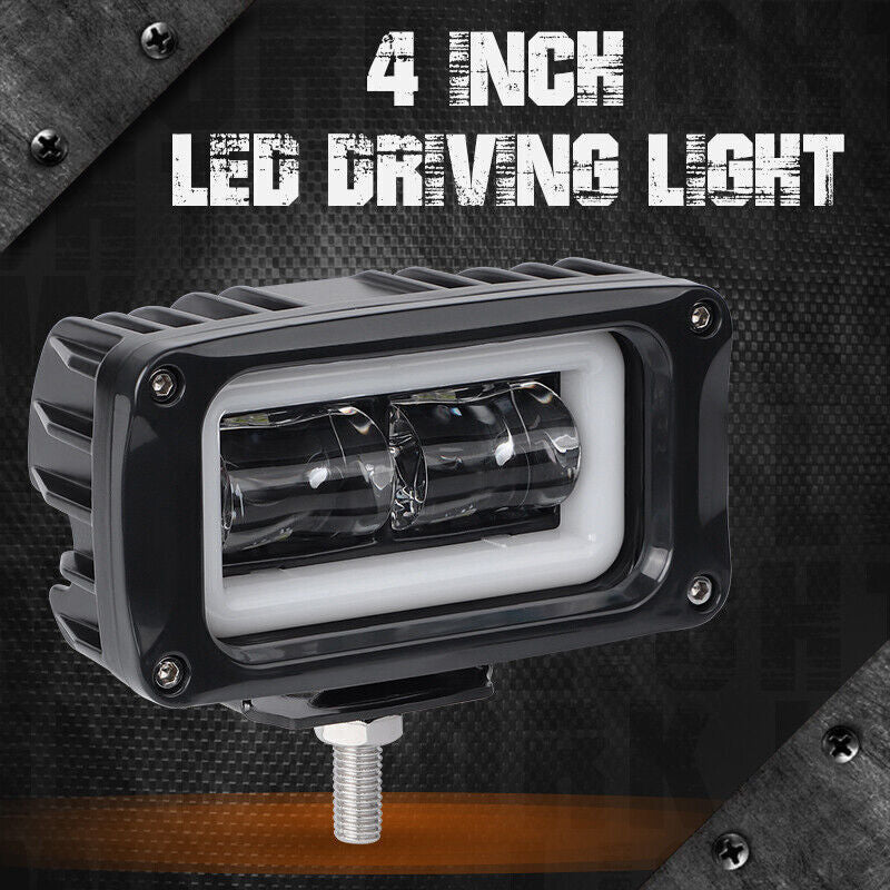 24in LED White Halo Angel Eye Work Light Bar Pods Driving Fog Offroad SUV ATV