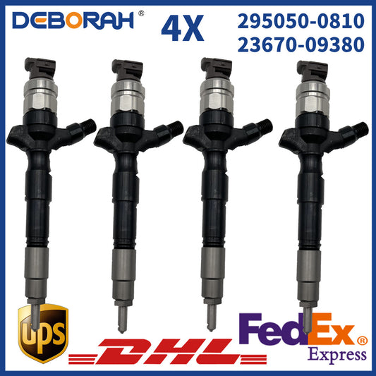 4X Common Rail Fuel Injector 295050-0810 23670-09380 for Toyota 2KD 2.5L Hilux