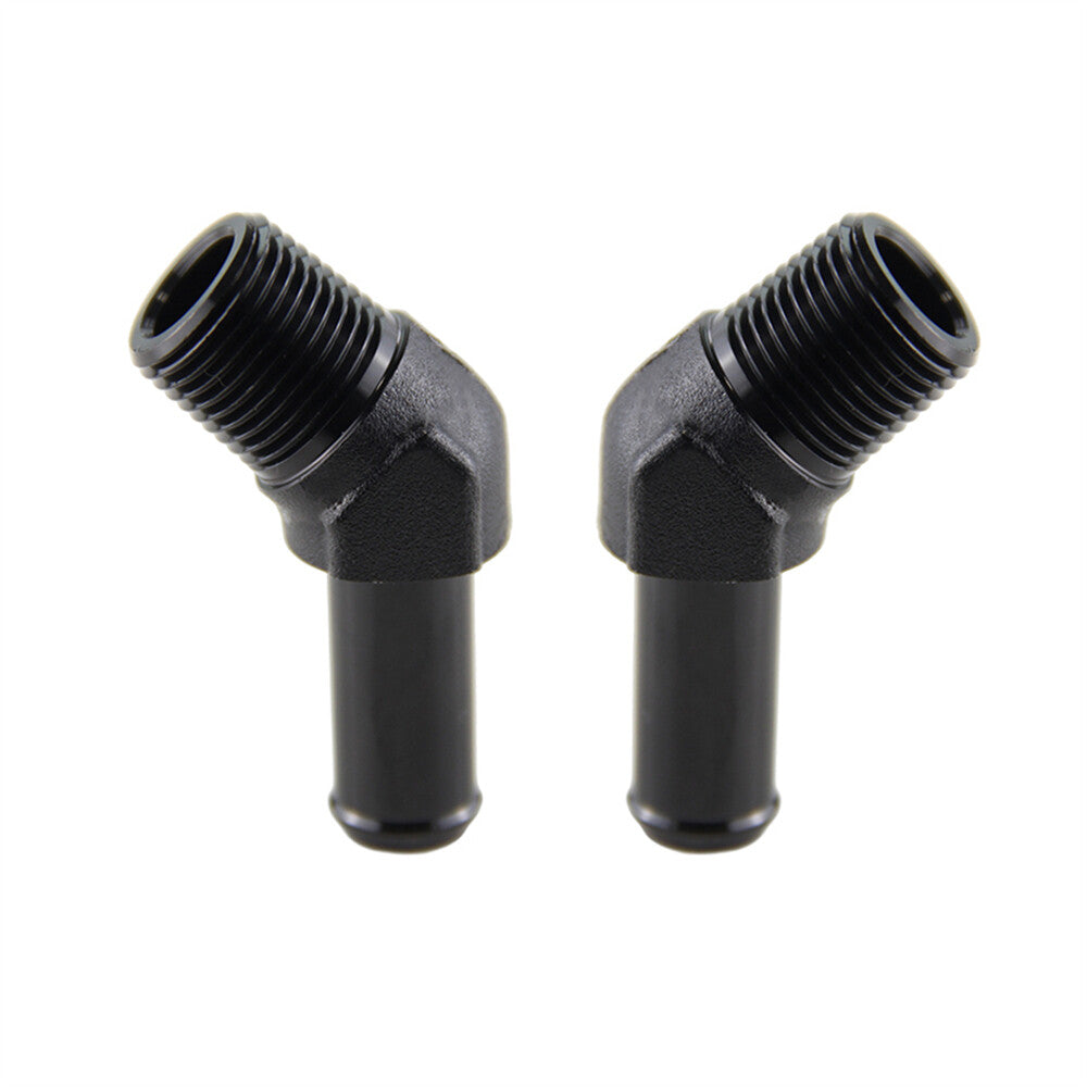 2PCS Aluminum AN8 3/8 NPT Male to 1/2 Hose Barb 45 Degree Adapter Fitting Black