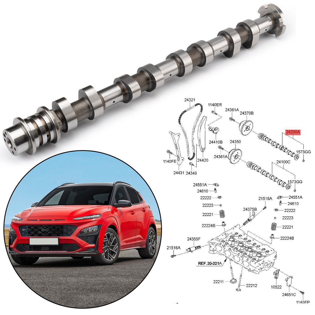 242002E074 Exhaust CVVT GearExhaust Camshaft for Hyundai for Elantra 2.0L 2017-2021