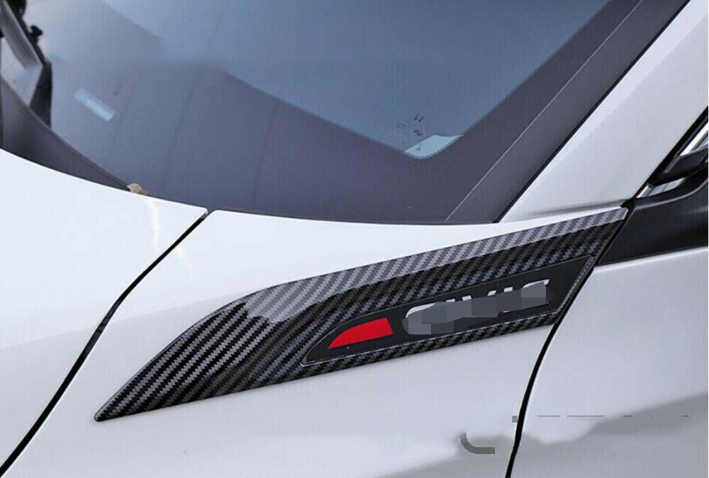 Carbon Fiber ABS Fender Side Body Emblem Hood Trim Cover for Honda for Civic 2022-23