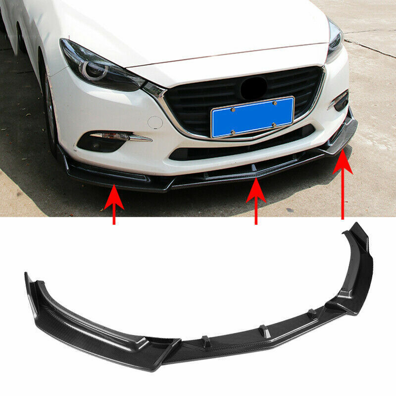 3x for Mazda 3 Axela 2014-18 Carbon Fiber ABS Front Bumper Lip Chin Spoiler Set