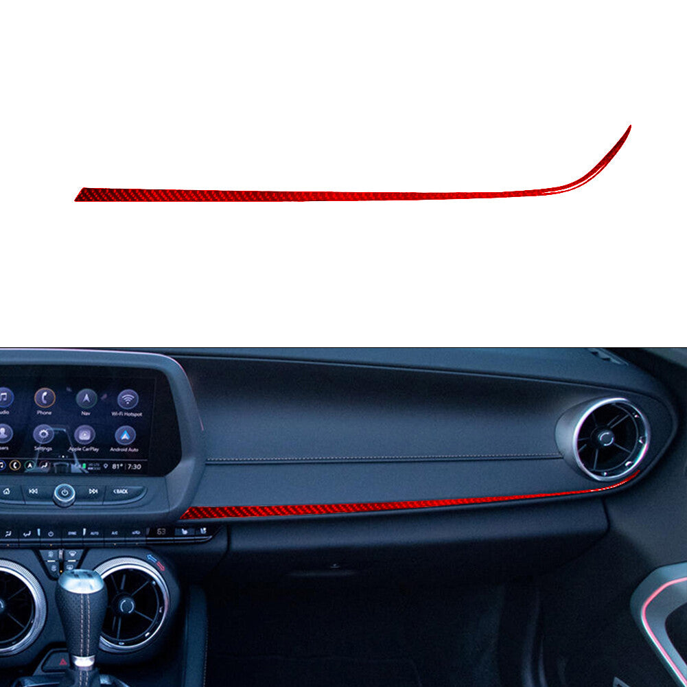 Red Dashboard Lower Trim Strip Cover Carbon Fiber for Chevrolet Camaro 2016-2018